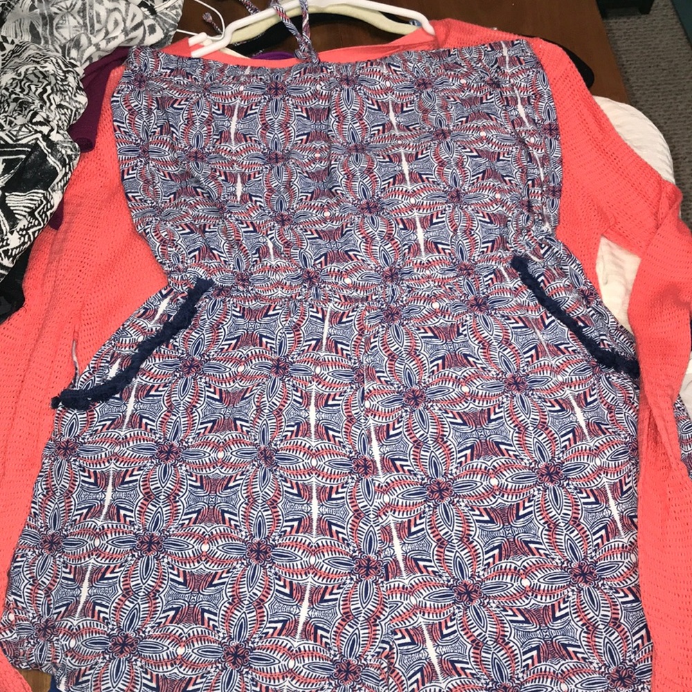 Floral romper and coral cardigan combo